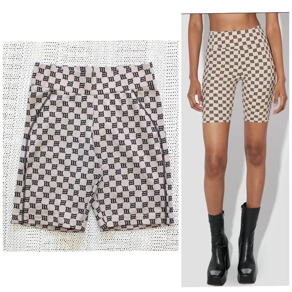 MISBHV Monogram Biker Shorts Size Medium beige Stretch High rise - Picture 1 of 10